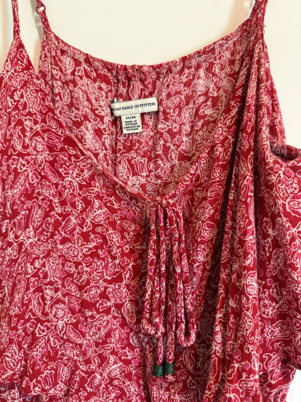 American Eagle Outfitters Red Paisley Spaghetti Strap Dress - Picture 3 of 5